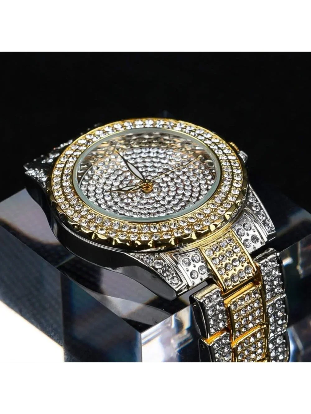 Women's Mix Gold Crystal Rhinestone Diamond Round Luxury Quartz Wrist Watch